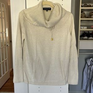 Cowl neck light weight sweater with front pockets